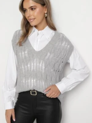 Biała Koszula o Klasycznym Fasonie z Dzianinową Kamizelką Irinellea elsa.m by may