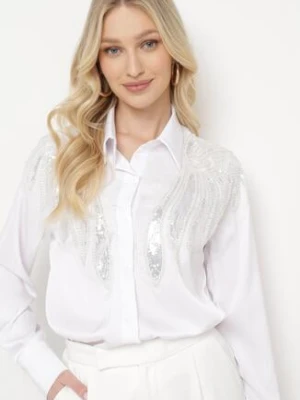 Biała Koszula o Klasycznym Fasonie z Naszywkami i Cekinami Akrasia elsa.m by may