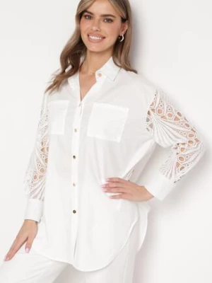 Biała Koszula Oversize z Ażurowym Wzorem na Rękawach Vadena elsa.m by may
