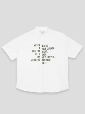 Biała koszula oversize z krótkim rękawem i napisami Reporter