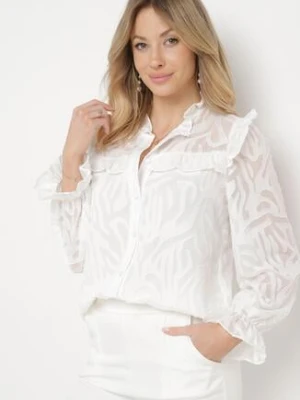 Biała Koszula Ozdobiona Falbanką i Abstrakcyjnym Wzorem Nunoria retro & icone