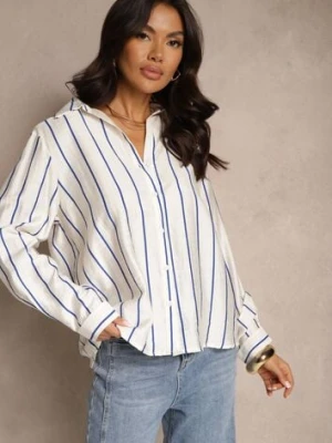 Biała Koszula Ozdobiona Printem w Paski z Bawełny i Wiskozy Hizea rosa