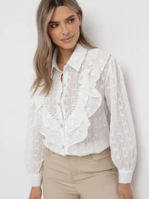 Biała Koszula Plumeti z Błyszczącą Nitką i Falbankami Banie elsa.m by may
