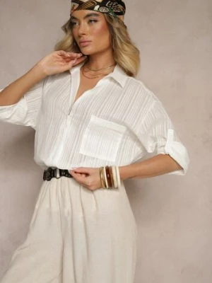 Biała Koszula w Paski z Bawełny z Jedną Kieszonką Liasene bludeise