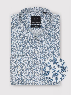 Biała koszula w roślinny niebieski wzór Pako Lorente