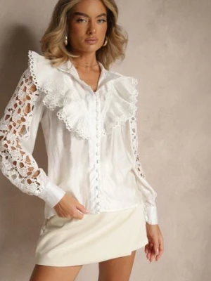 Biała Koszula z Ażurowymi Rękawami i Stójką z Falbankami Canadira elsa.m by may