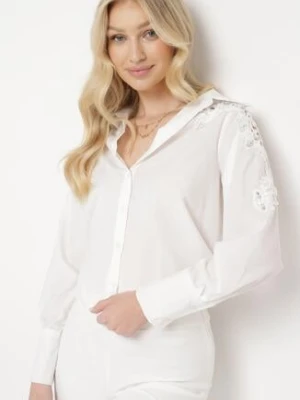 Biała Koszula z Ażurowymi Wstawkami Ozdobiona Cyrkoniami i Kryształkami Gonie elsa.m by may
