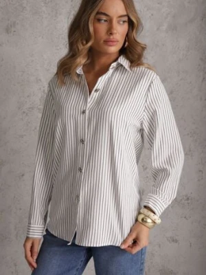 Biała Koszula z Bawełną w Prążki ze Zdobionymi Guzikami Mirasea romee's
