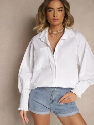 Biała Koszula z Bawełny Ozdobiona Falbankami i Marszczeniami Liorale new collection