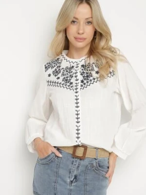 Biała Koszula z Bawełny w Stylu Boho Zdobiona Haftem Gonilwen maja studio