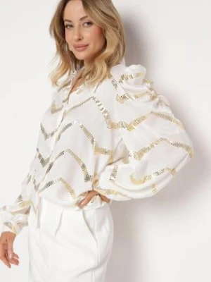 Biała Koszula z Bufiastymi Rękawami z Metalicznym Nadrukiem Arcisa elsa.m by may