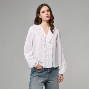 Biała koszula z długim rękawem i falbankami House