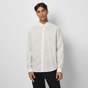 Biała koszula z długim rękawem w drobne kropki House