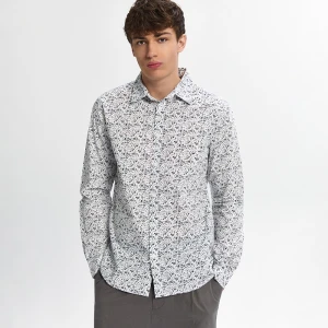 Biała koszula z długim rękawem w drobny wzór House