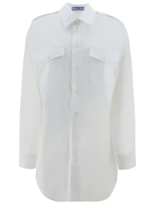Biała Koszula z Długimi Rękawami Prada
