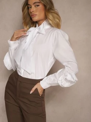 Biała Koszula z Elegancką Kokardą i Falbanami Zaliressa