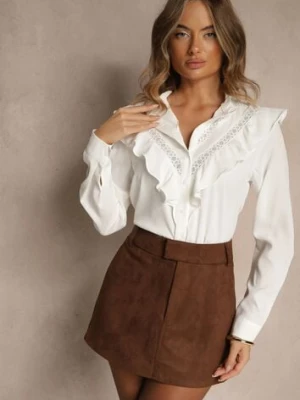 Biała Koszula z Falbanami i Koronkowymi Wstawkami Eletoma retro & icone