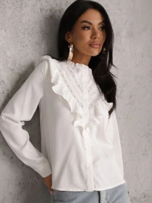 Biała Koszula z Falbanami i Koronkowymi Wstawkami Eletoma retro & icone