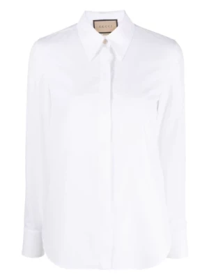 Biała koszula z haftowanym logo Gucci