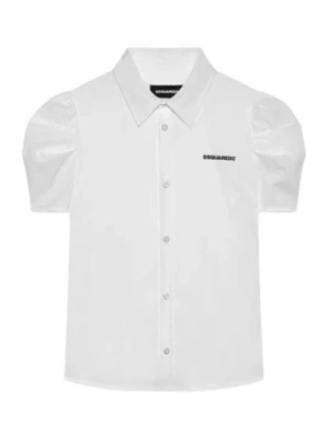 Biała Koszula z Klasycznym Kołnierzem i Nadrukiem Logo Dsquared2
