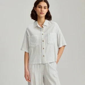 Biała koszula z krótkim rękawem w paski House