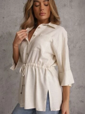 Biała Koszula z Lnem Bawełną i Szerokimi Rękawami Moontwist m&d fashion