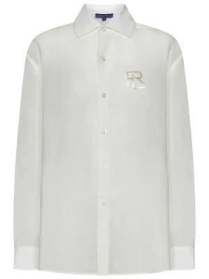 Biała Koszula z Lnu z Haftem Logo Ralph Lauren