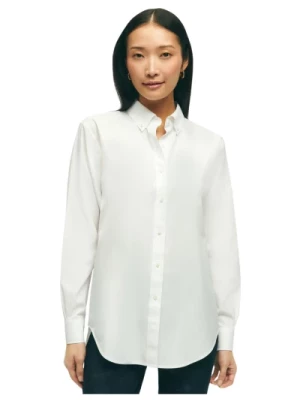 Biała koszula z luźnym krojem z elastyczną bawełną Supima i kołnierzykiem z guzikami Brooks Brothers