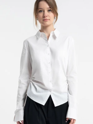 Biała koszula z modnymi marszczeniami w pasie z długim rękawem Reporter