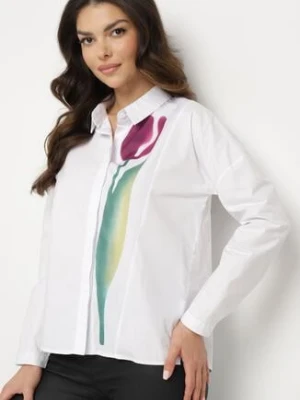 Biała Koszula z Nadrukiem Tulipana z Bawełny Aelirava