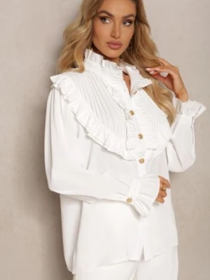 Biała Koszula z Ozdobną Falbanką i Żabotem Hansina elsa.m by may