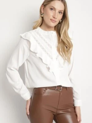 Biała Koszula z Ozdobnym Kołnierzem z Falbaną Acitani retro & icone