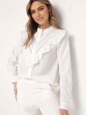 Biała Koszula z Ozdobnym Kołnierzem z Falbaną Acitani retro & icone