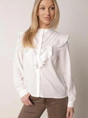 Biała Koszula z Ozdobnym Kołnierzem z Falbaną Acitani retro & icone