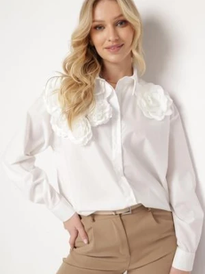 Biała Koszula z Ozdobnymi Naszytymi Kwiatami Ernna elsa.m by may