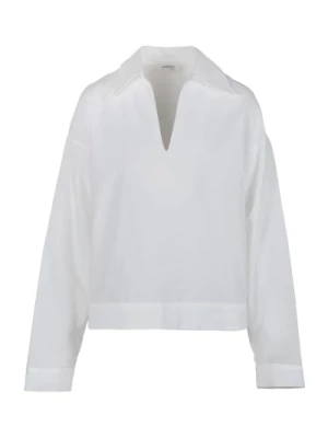 Biała Koszula z Popeliny z Kołnierzykiem i Dekoltem w Literę V Ottod'Ame
