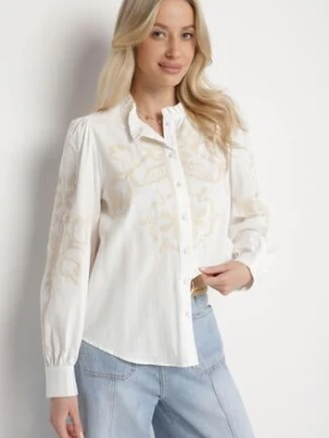 Biała Koszula z Wiskozą Bawełną Lnem i Haftem Sarvesin bisou's project