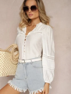 Biała Koszula z Wiskozy ze Stójką i Wstawkami z Koronki Diverto bisou's project