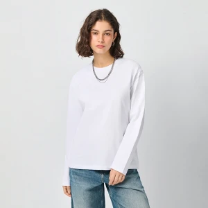 Zdjęcie produktu Biała koszulka basic loose fit z długim rękawem House