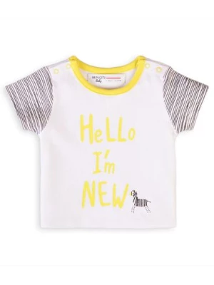 Biała koszulka bawełniana niemowlęca- Hello I'm new Minoti