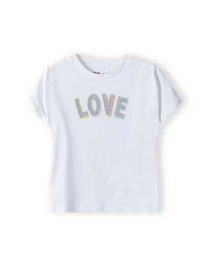 Biała koszulka bawełniana niemowlęca z napisem Love Minoti