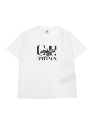 Biała Koszulka Dziecięca z Nadrukiem Logo C.p. Company