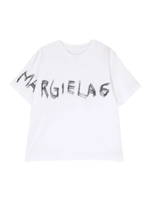 Biała Koszulka Dziecięca z Nadrukiem Logo Maison Margiela
