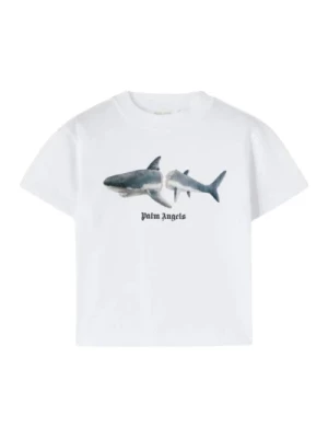 Biała koszulka dziecięca z nadrukiem rekinów Palm Angels