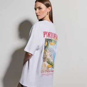 Biała koszulka koszulka z nadrukiem Portofino na plecach House