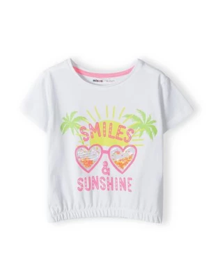 Biała koszulka niemowlęca z bawełny- Smiles & Sunshine Minoti