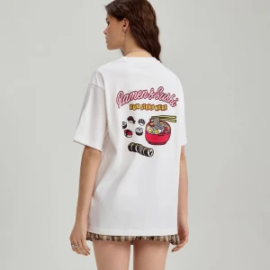 Biała koszulka oversize z nadrukiem Mickey Mouse House