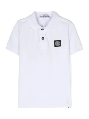 Biała koszulka polo dla dzieci z logo kompasu Stone Island