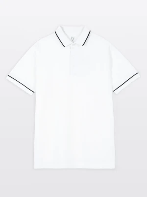 Biała koszulka polo REGULAR z krótkim rękawem z czarnymi elementami Reporter