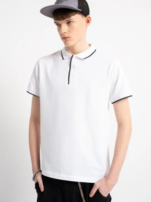 Biała koszulka polo z krótkim rękawem z czarnymi elementami Reporter